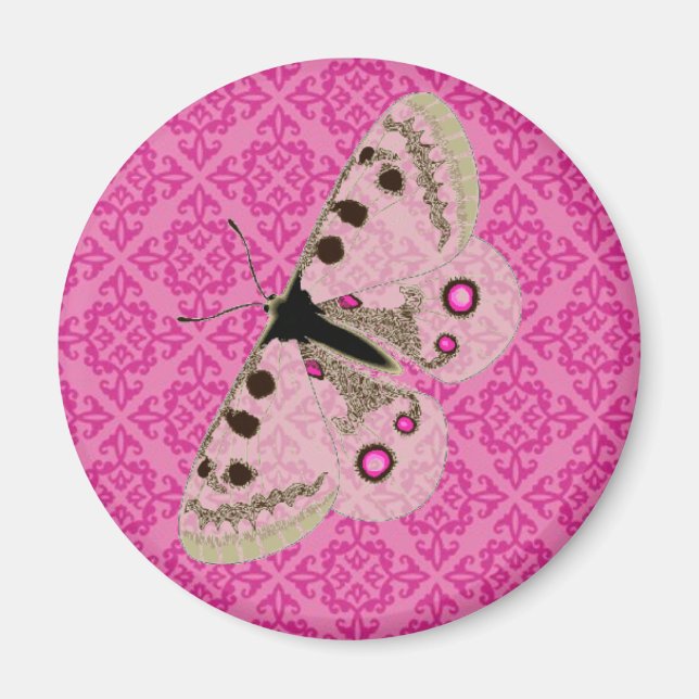 Imán Mariposa blanca en rosa (Frente)