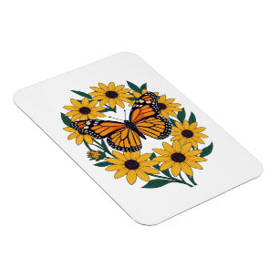Imán Mariposa Checkerspot y flores de margarita de ojo