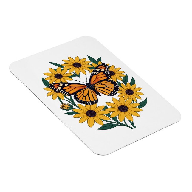 Imán Mariposa Checkerspot y flores de margarita de ojo  (Lado Derecho)