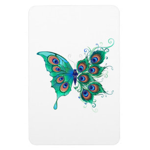 Imán Mariposa con plumas de pavo real verde