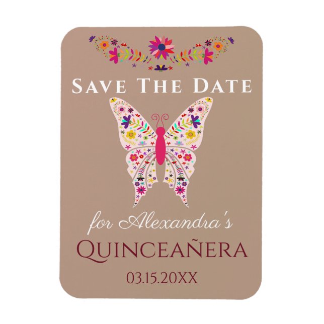 Imán Mariposa De Arte Floral Quinceanera Guardar La Fec (Vertical)