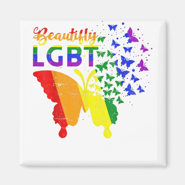 Imán Mariposa de bandera arcoiris LGBT (Frente)