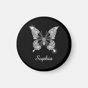 Imán Mariposa de diamante blanco, nombre de guión DIY,