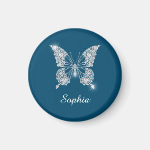 Imán Mariposa de Diamante Blanco, Nombre de Letra, Azul