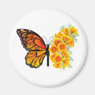 Imán Mariposa de flores con amapola amarilla de Califor