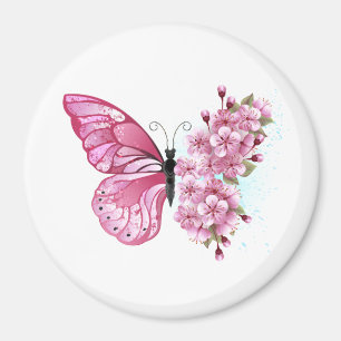 Imán Mariposa de flores con Sakura rosa