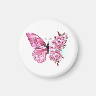 Imán Mariposa de flores con Sakura rosa