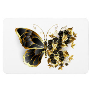 Imán Mariposa de flores de oro con orquídea negra