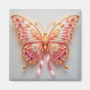 Imán Mariposa de papel acristalado con detai rosa y dor