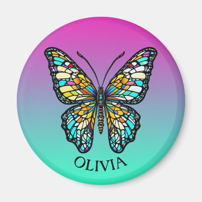 Imán Mariposa de vidrio manchado de color personalizado (Frente)