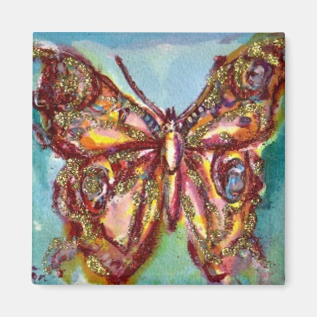 IMÁN MARIPOSA DORADA EN AZUL (Frente)