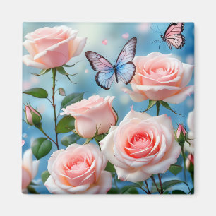 Imán Mariposa En Flor Rosa