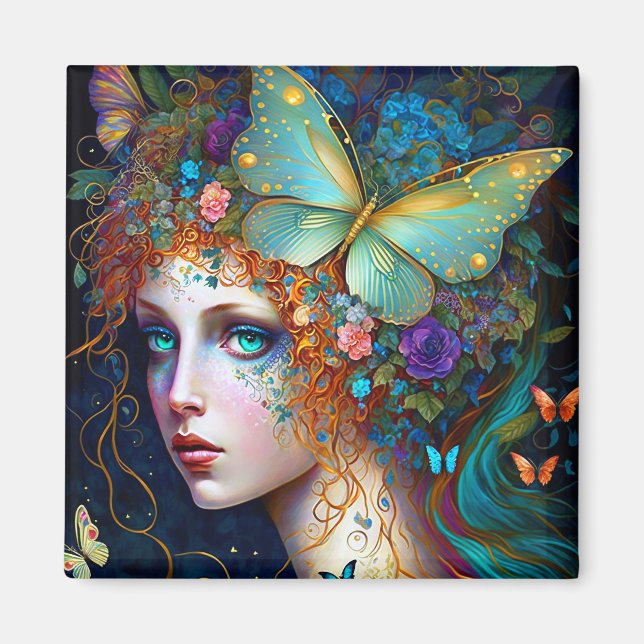 Imán Mariposa Fairy Elf Lady Fantasy Art (Frente)