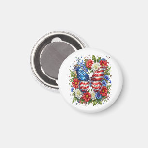 Imán Mariposa floral bandera americana roja blanca azul