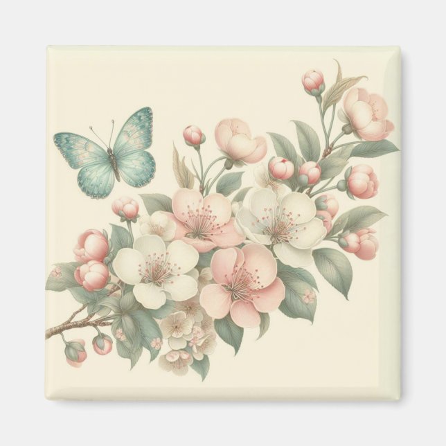 Imán Mariposa floral/primavera de estilo vintage (Frente)