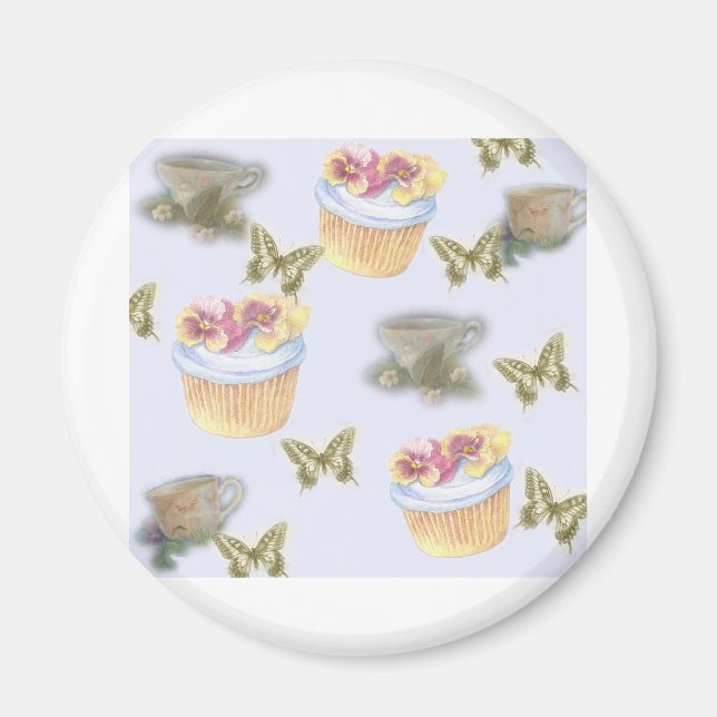 Imán mariposa ilustrada de cupcake teacup (Frente)