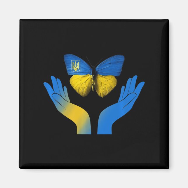 Imán Mariposa Mano Ucrania Bandera Ucraniana Se Apoya E (Frente)
