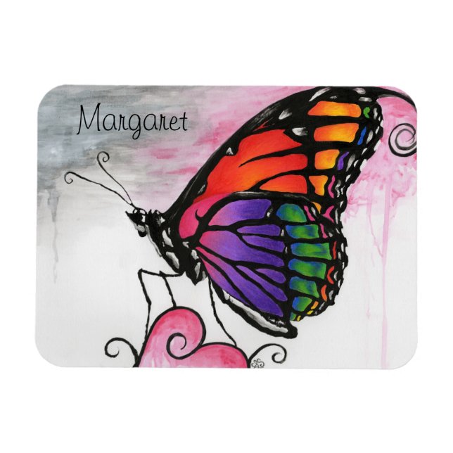 Imán Mariposa Monarca Arcoíris Arte de Fantasía Origina (Horizontal)