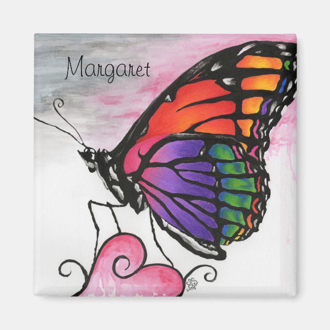 Imán Mariposa monarca arcoiris Fantasía Original Arte (Frente)