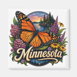 Imán Mariposa Monarca de Minnesota y Flores Silvestres