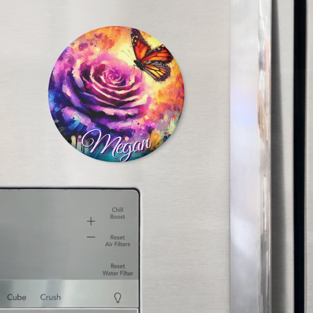 Imán Mariposa Monarca en Rosa al Atardecer Personalizad (In situ (nevera))
