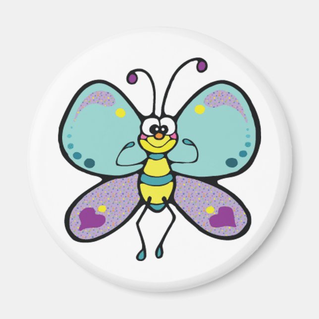 Imán Mariposa morada, azul y divertida (Frente)