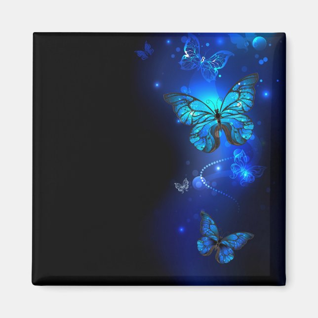 Imán Mariposa Morpho en fondo oscuro (Frente)