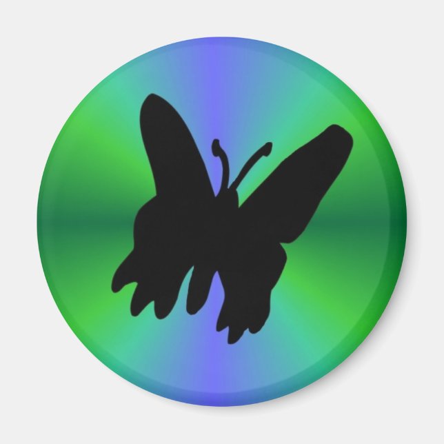 Imán Mariposa negra en arcoiris verde azul (Frente)
