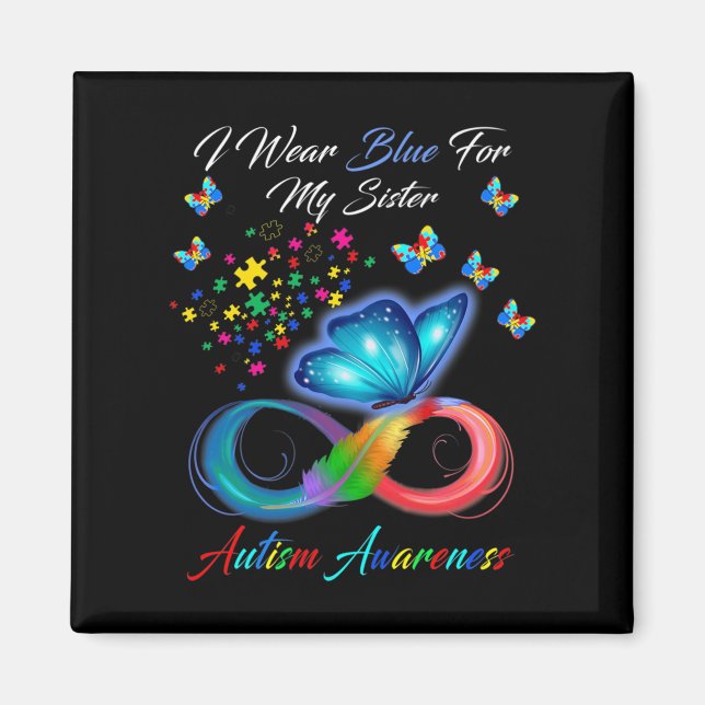 Imán Mariposa Que Uso Azul Para Mi Hermana Autism Aware (Frente)