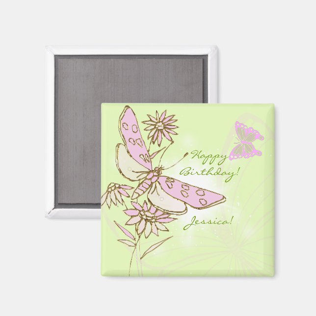 Imán Mariposa Rosa Limón Lima (Anverso/Reverso)