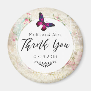 Imán Mariposa Rosa y Rosas Vintage Desgastadas Boda