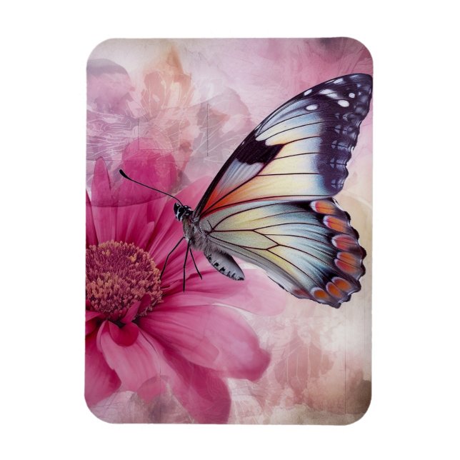 Imán Mariposa soñada en lienzo floral (Vertical)