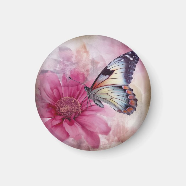 Imán Mariposa soñada en lienzo floral (Frente)