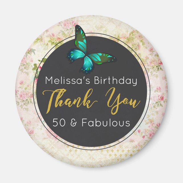 Imán Mariposa verde esmeralda en un collage de cosechas (Frente)