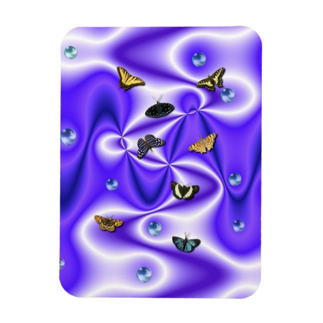 Imán Mariposa y Perlas en seda morada (Vertical)