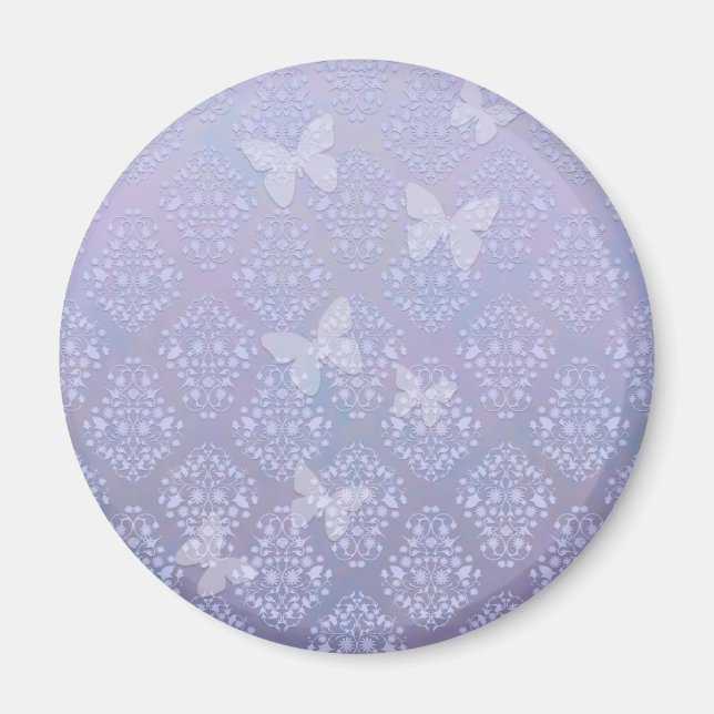 Imán Mariposas Azul Pálido Damask Lavanda (Frente)