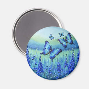 Imán Mariposas Azules con Flores Azules,