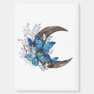 Imán Mariposas azules en creciente de madera