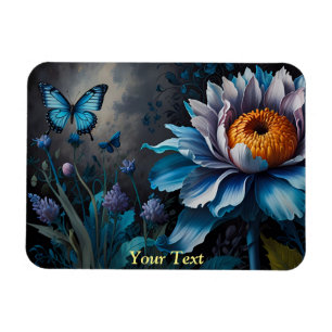Imán Mariposas azules en la flor Naranja