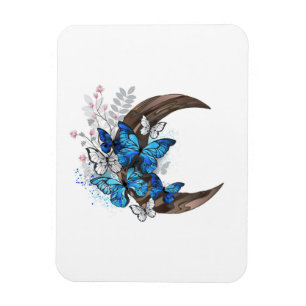 Imán Mariposas azules sobre la media luna de madera