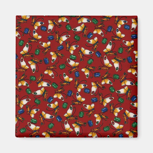 Imán Mariposas blancas naranjas, Esmeralda, zafiro en r (Frente)