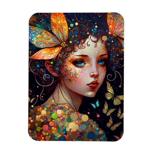 Imán Mariposas de hadas coloridas Fantasía Arte (Vertical)