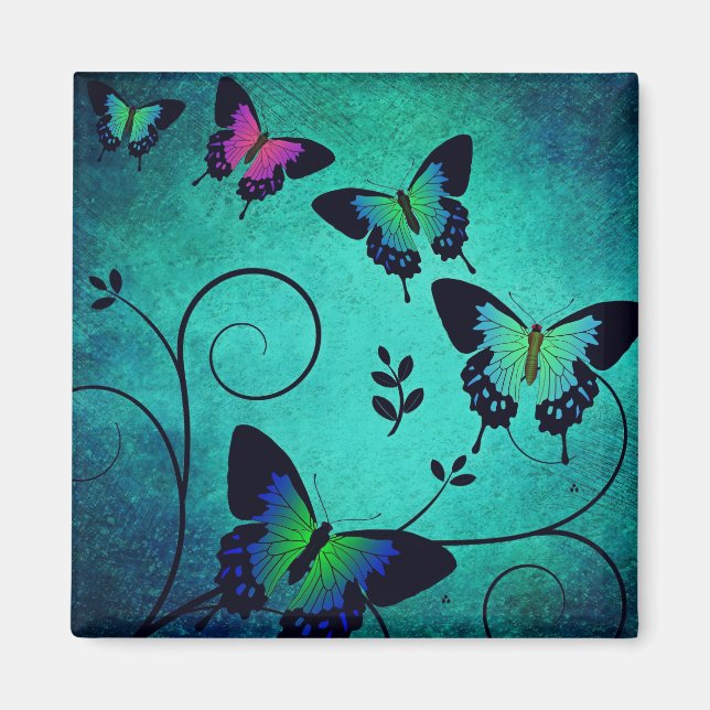 Imán Mariposas de joyas ornamentadas azul turquesa (Frente)