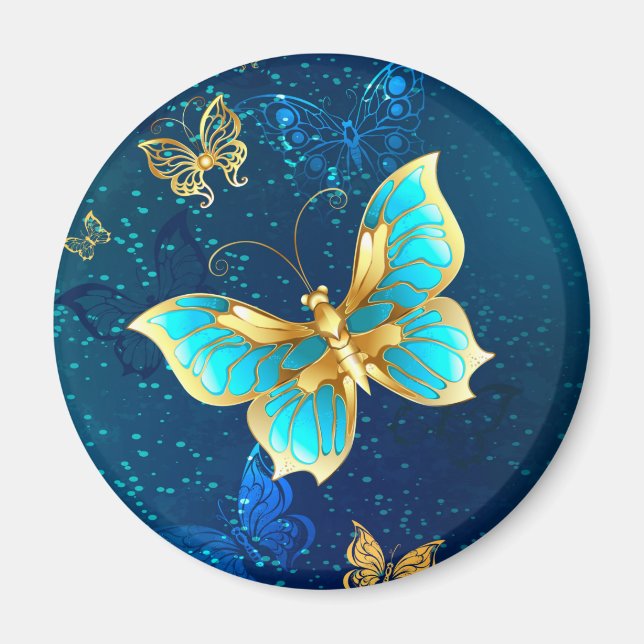 Imán Mariposas doradas sobre fondo azul (Frente)