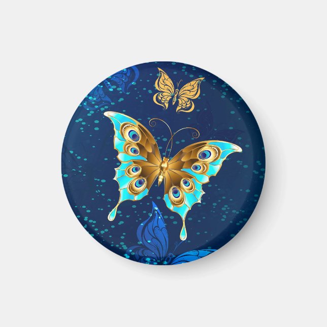 Imán Mariposas doradas sobre fondo azul (Frente)