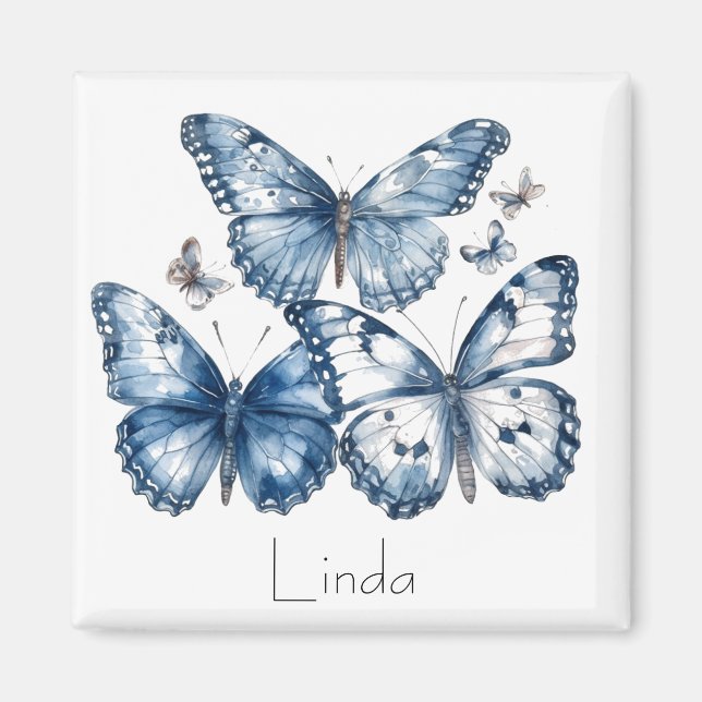 Imán Mariposas en azul Delft, personalizable (Frente)
