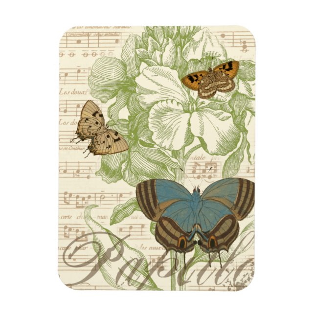 Imán Mariposas en la música de hojas con diseño floral (Vertical)