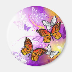 Imán Mariposas monarcas en fondo morado