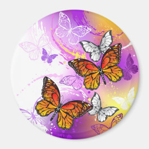 Imán Mariposas monarcas en fondo morado