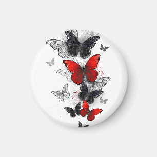 Imán Mariposas Morpho voladoras negras y rojas